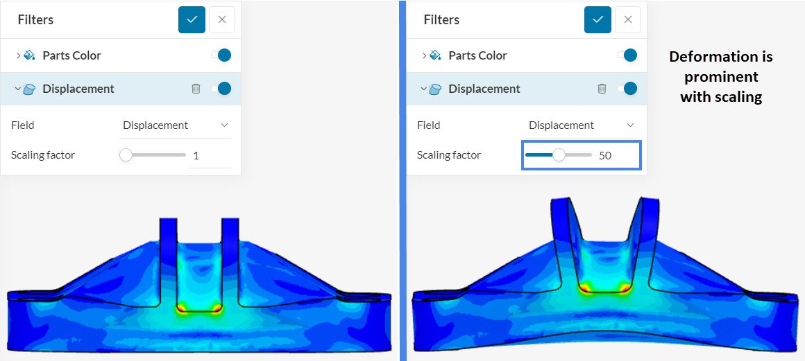 displacement comparison before and after scaling