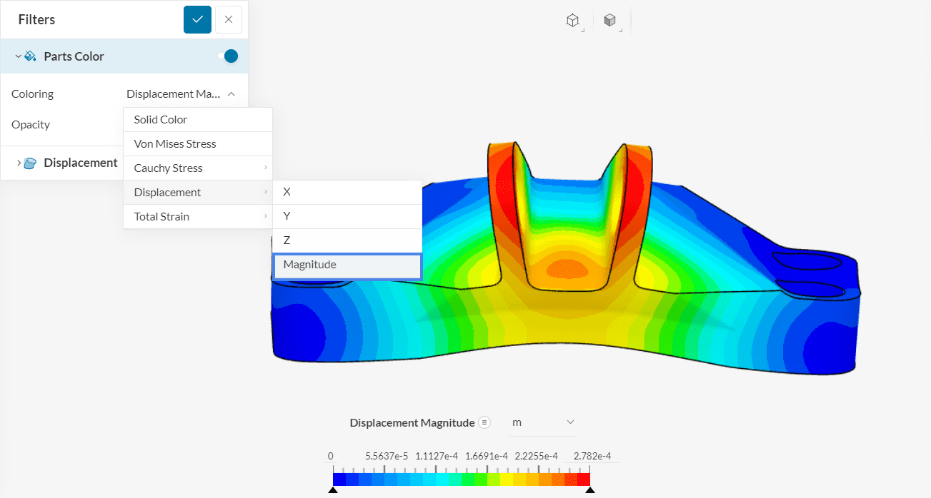displacement magnitude on bracket