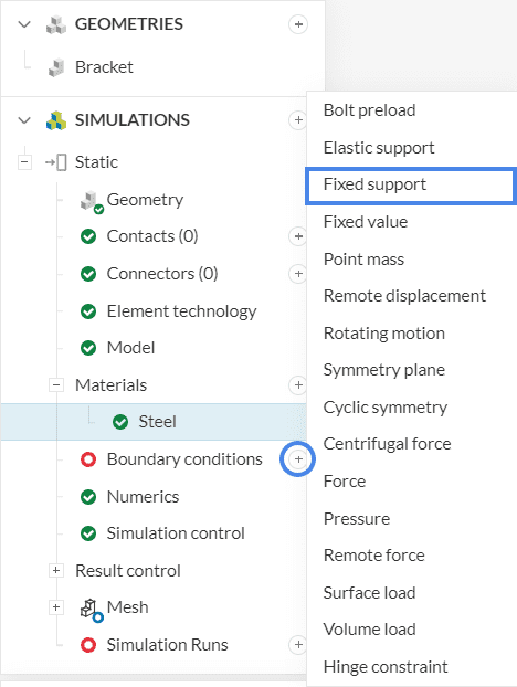 boundary conditions fixed support bracket