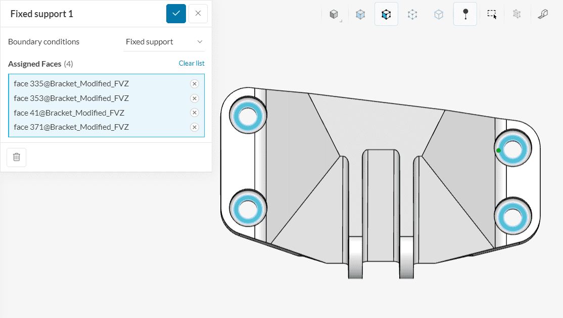 fixed support settings on bracket simscale tutorial