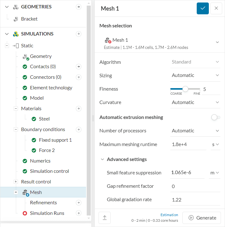 simscale mesh setting structural