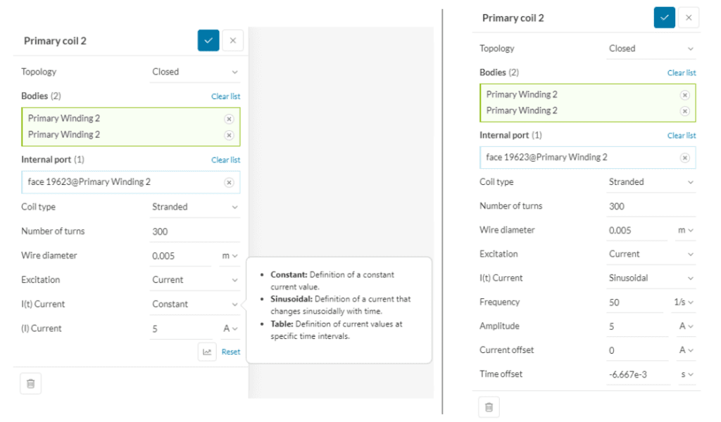 Coils in a transient electromagnetic simulation