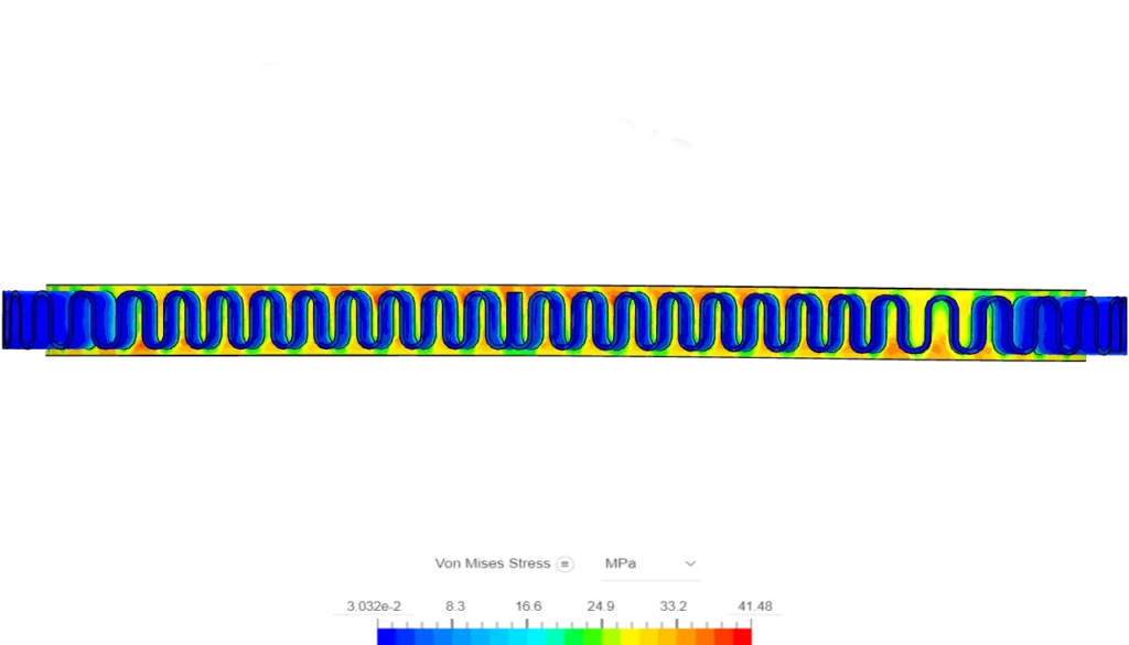 FEA analysis in SimScale on the conveyor belt designed by Vale (side view)
