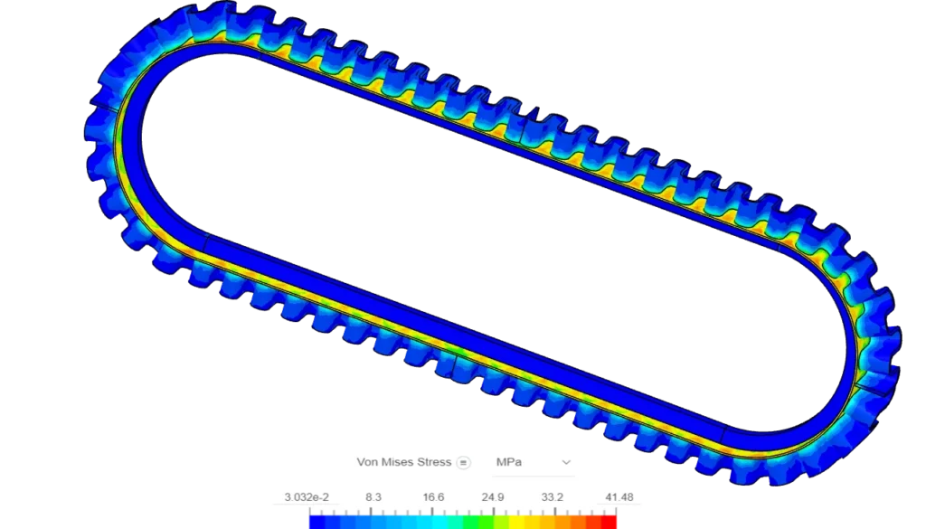 FEA analysis in SimScale on the conveyor belt designed by Vale (top view)