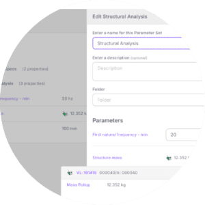 Window showing parameter selection for a structural analysis