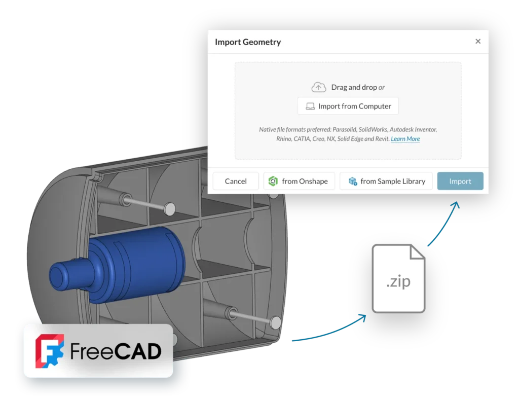 FreeCAD models can be easily imported to SimScale as Step files