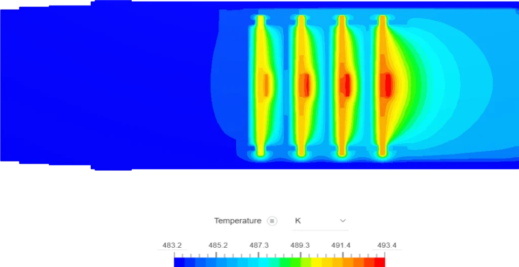 A zoomed-in view of the Pandora201 showing thermal analysis in SimScale (red is hotter)
