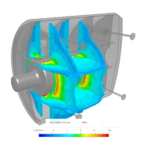 Post processing simulation image of a coffee grinder designed in FreeCAD and simulated in SimScale