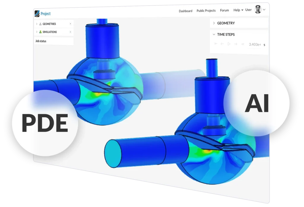 Two valve simulation images: A PDE-based image and an AI-based image