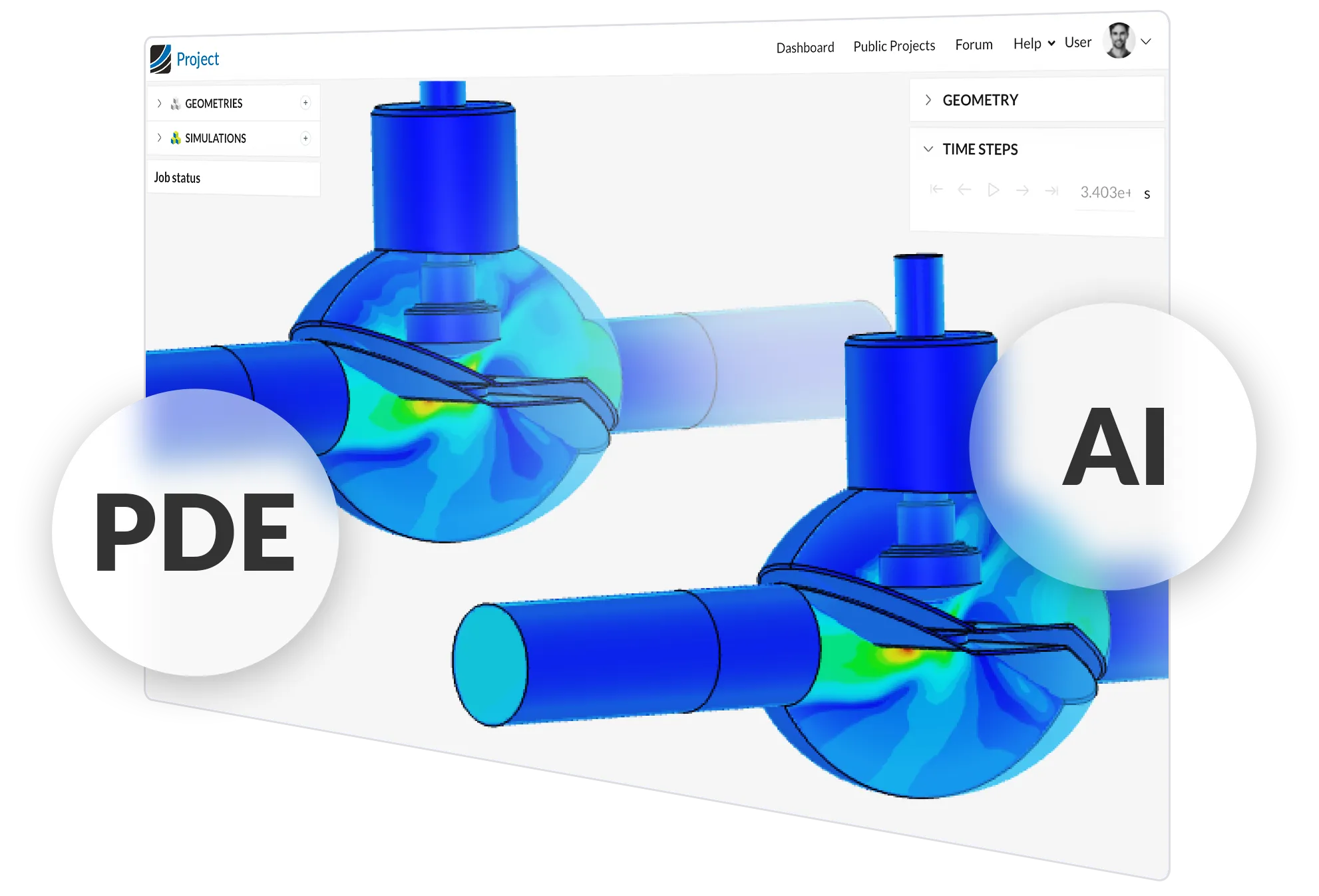 Two valve simulation images: A PDE-based image and an AI-based image