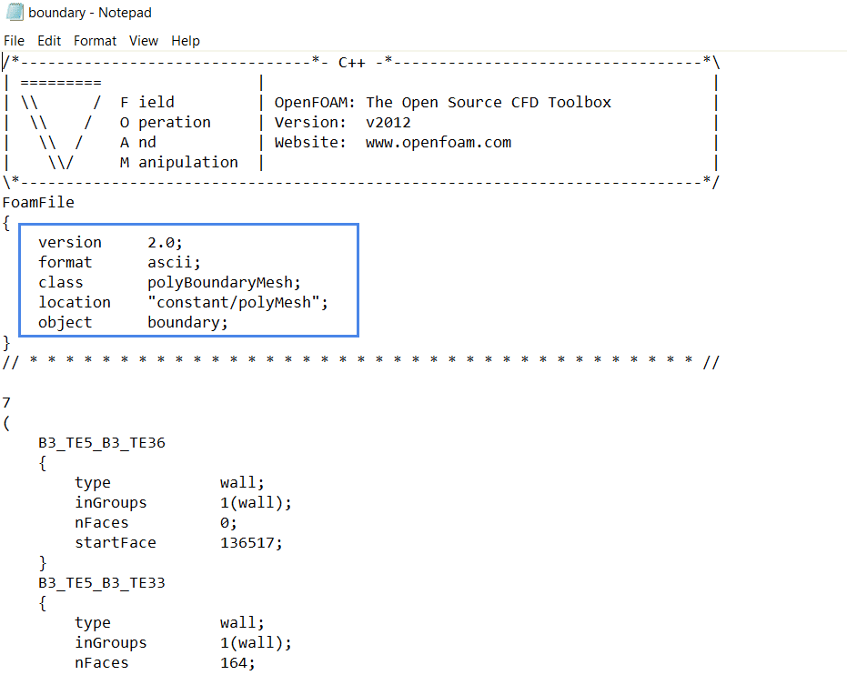 openfoam header mesh import