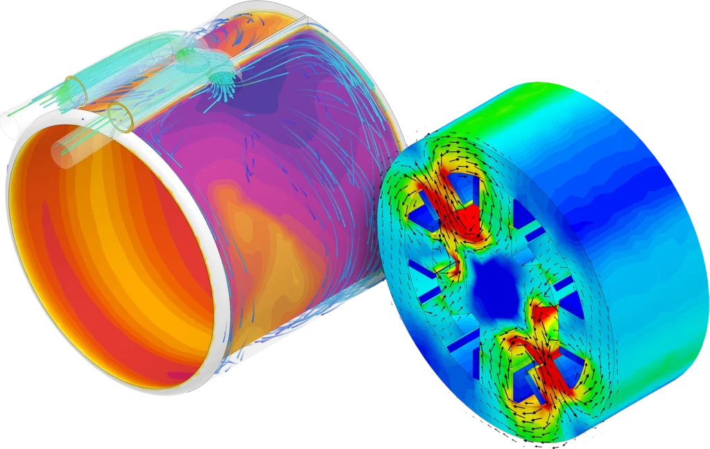 electric motor simulation in SimScale showing thermal and electromagnetic analyses