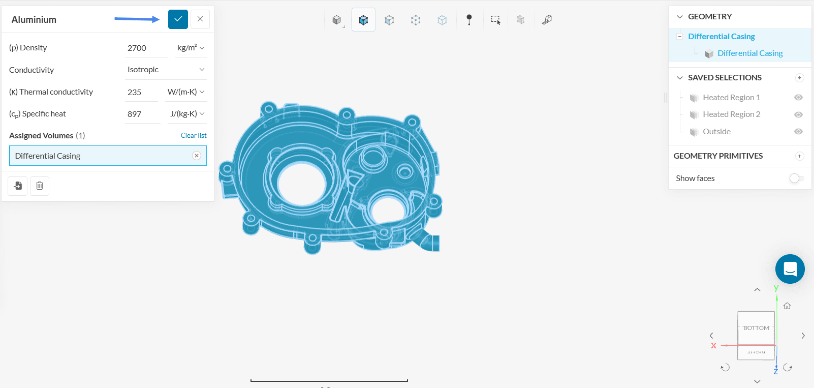 assigning a material to the thermal casing domain