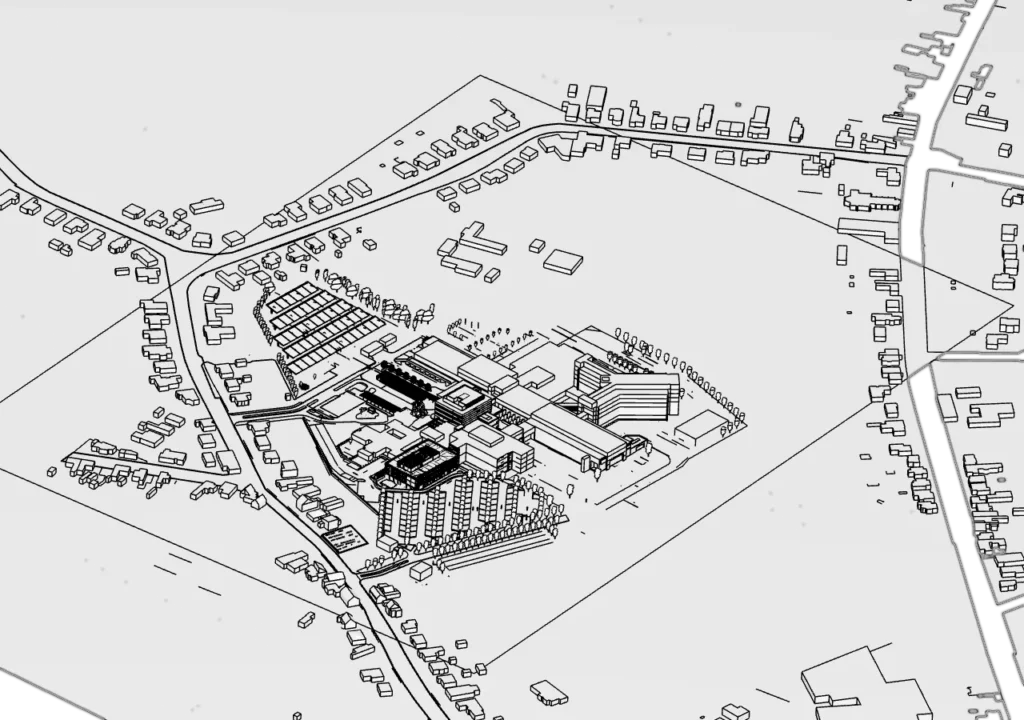 3D model of the Hospital and surrounding areas that is imported into SimScale