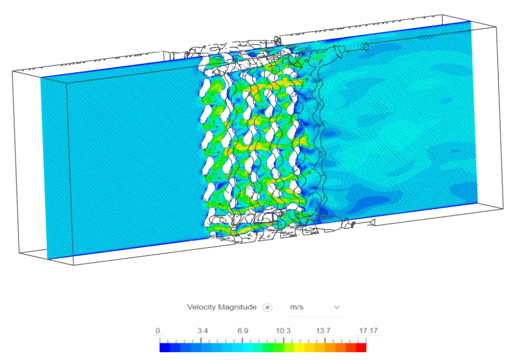 CFD simulation of airflow over the radiator model imported from nTop into SimScale