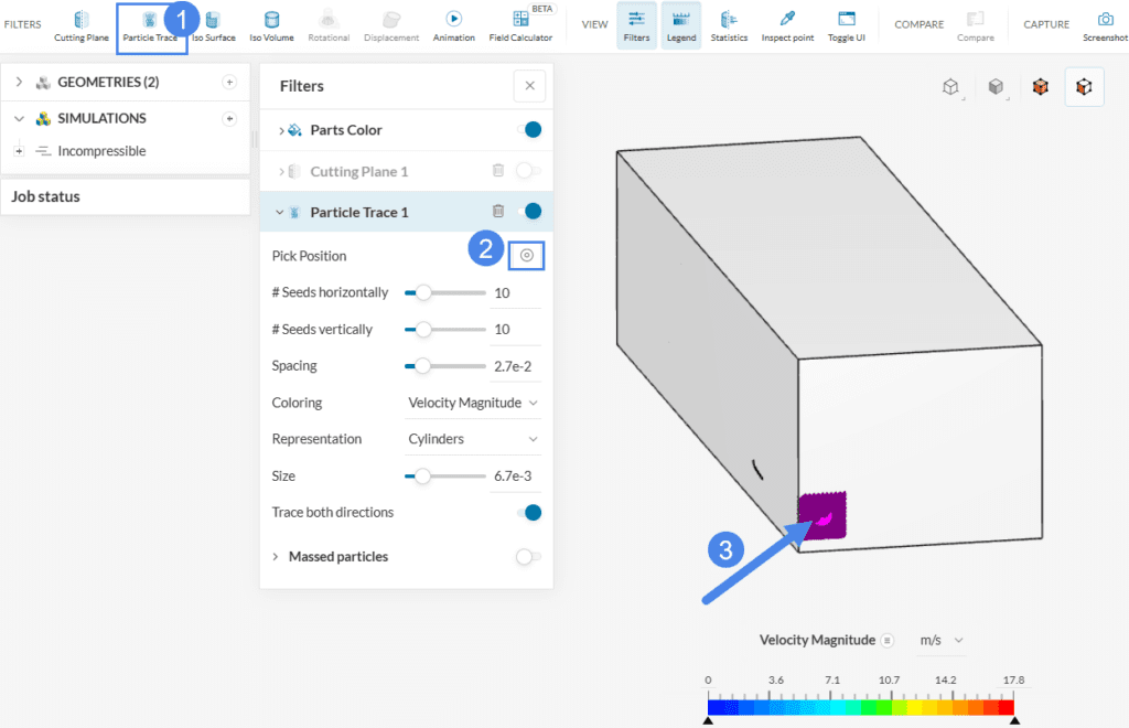 how to choose particle trace entry position