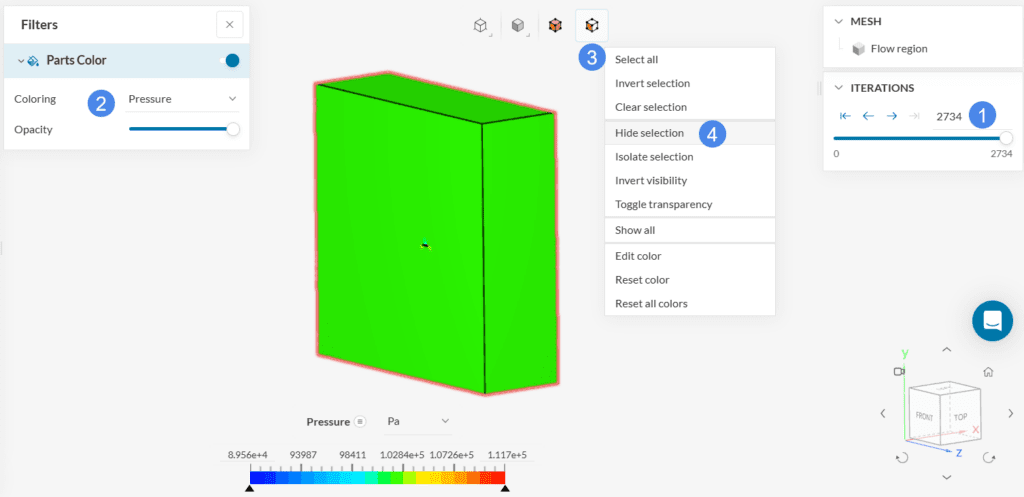 hide all outer faces of flow region to show wing surface