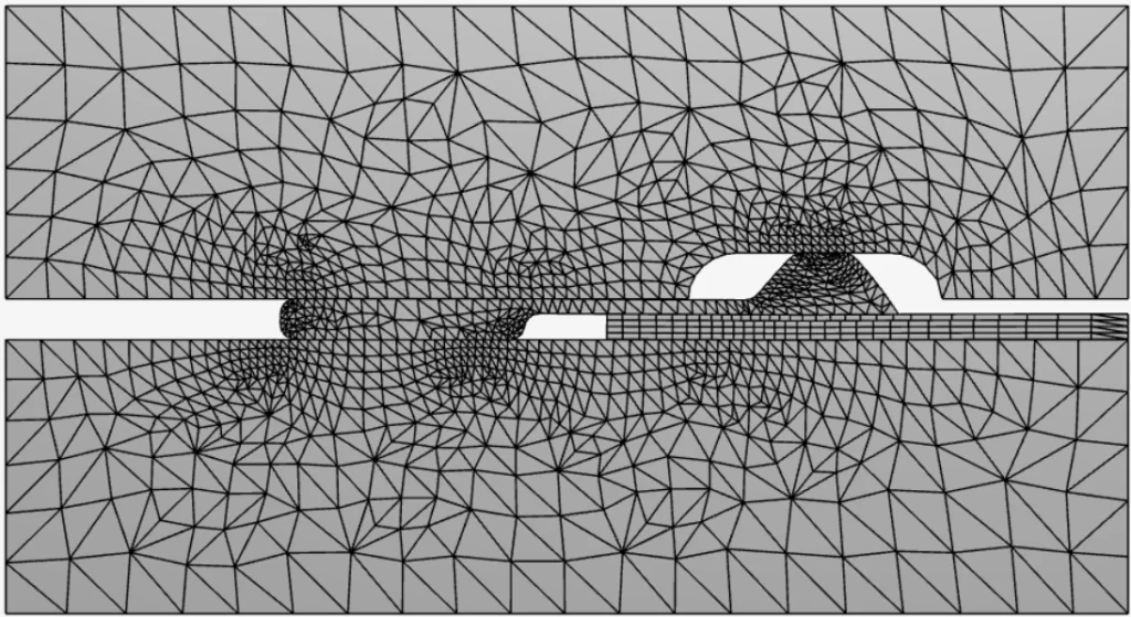 meshed model of the seal when touching upper plate under compression and deformation