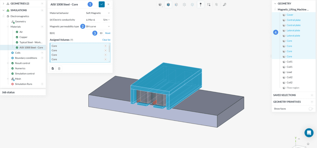 steel material definition magnetostatics simulation