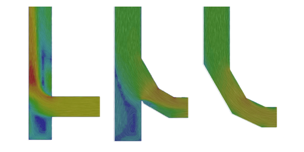 Glanzar's CFD simulation results showing airflow velocity through exhaust pipes