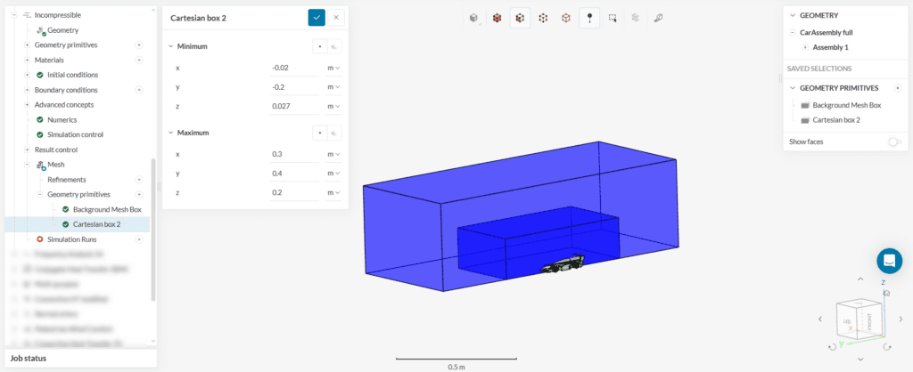 Cartesian box geometry primitive around a F1 car