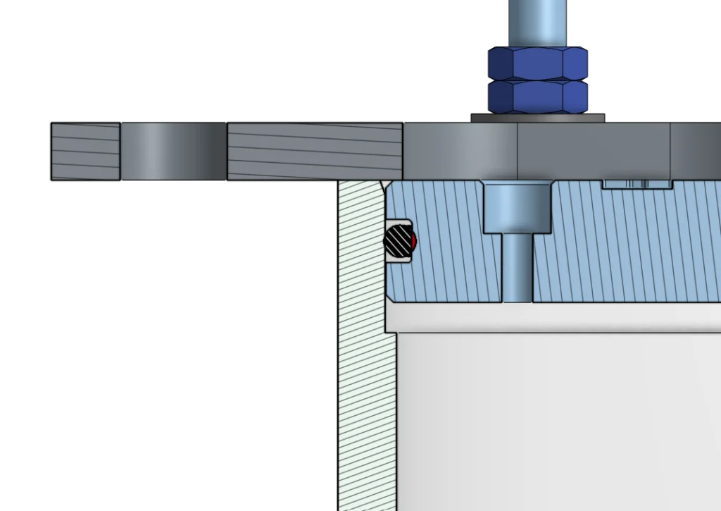 Cross section of the water filtration unit, showing the o-ring (Black) under consideration.