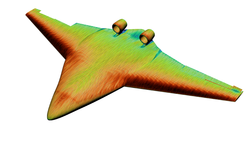 Outbound Aero's skin friction with direction and is used to evaluate how flow moves over a body (created in Paraview)