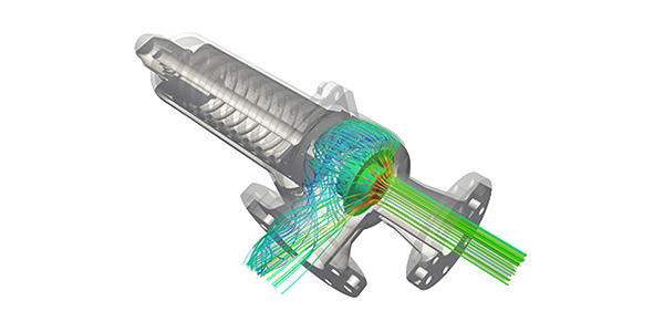 a valve simulation showing cavitation issues