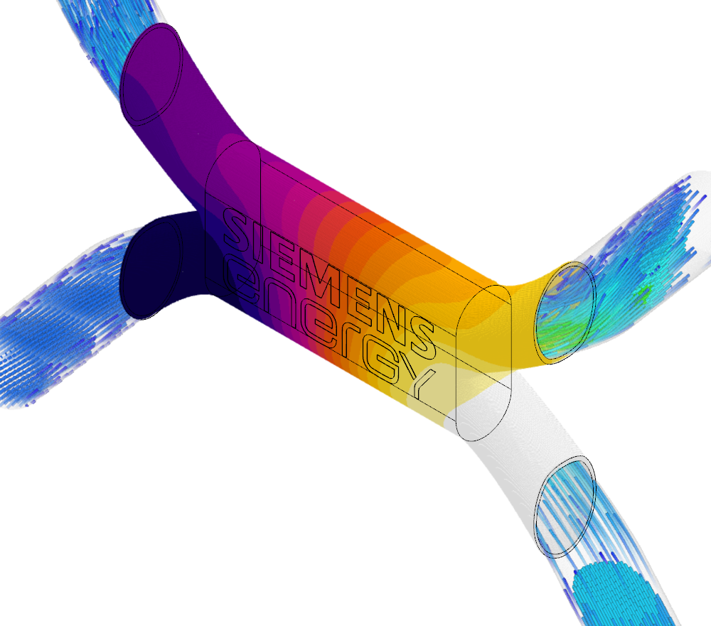 Temperature field and velocity streamlines of Conjugate Heat Transfer analysis of the TPMS heat exchanger in SimScale