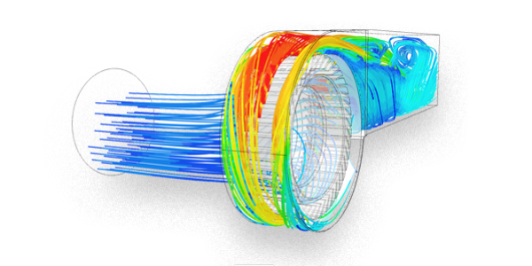 Velocity streamlines of airflow through a radial fan