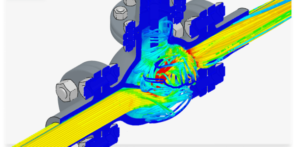 3d cross cut of a ball valve with flow lines simulating water hammer