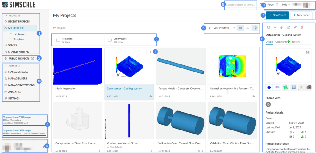 dashboard view in simscale