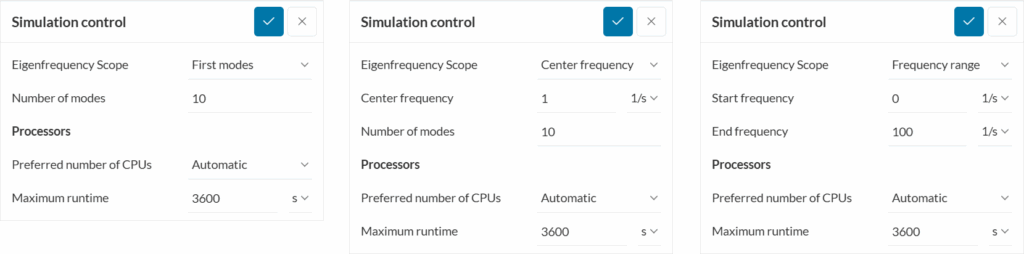 simulation control settings for frequency analysis