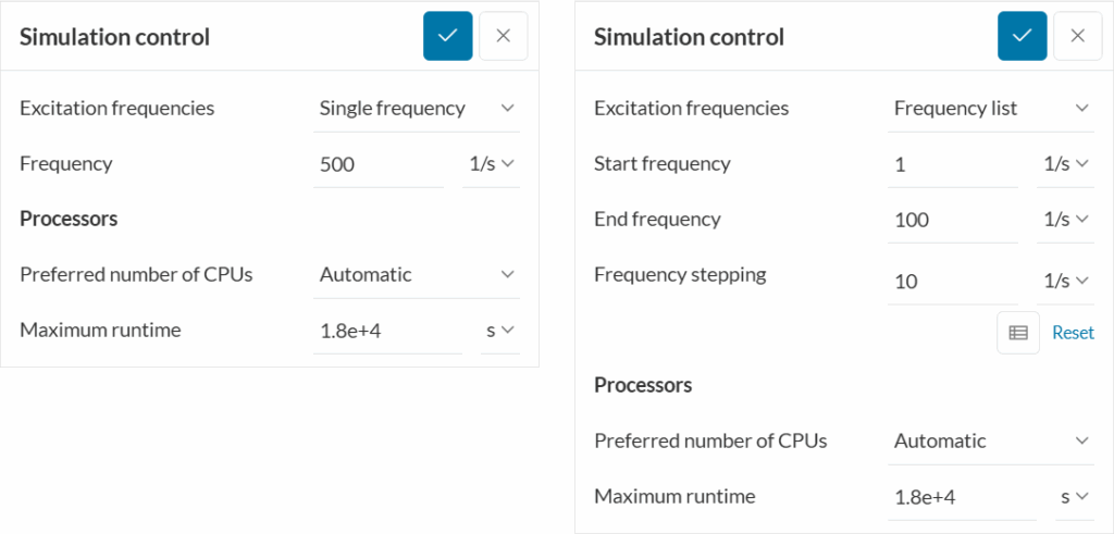 simulation control for structural analysis settings for harmonic analysis