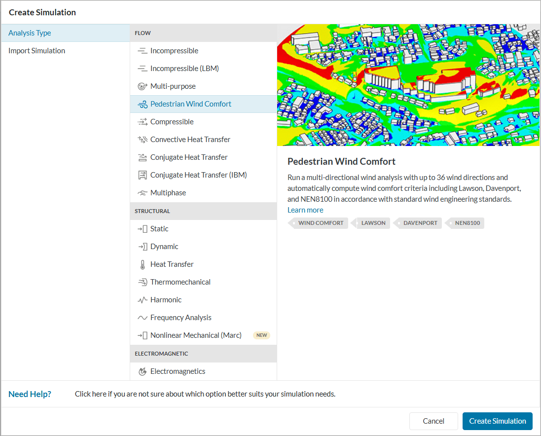 list of analysis types in simscale
