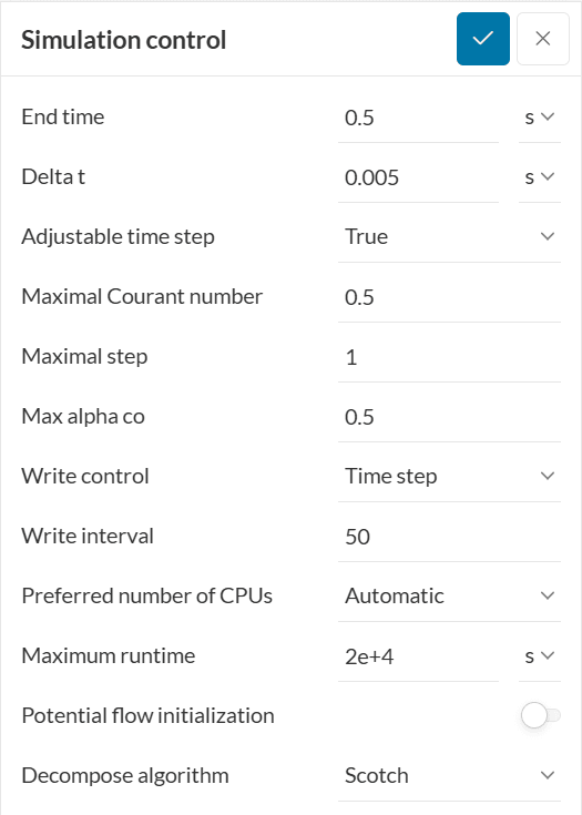 simulation control panel in simscale workbench