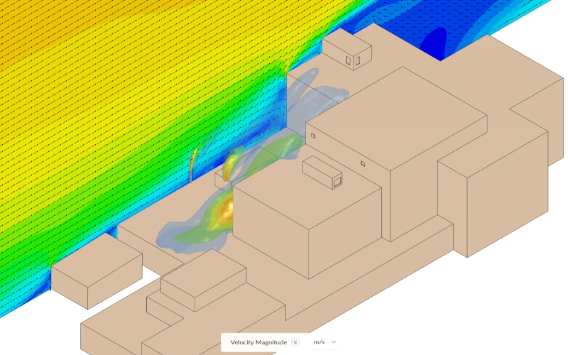 Simulation of exhaust gas dispersion and entrainment