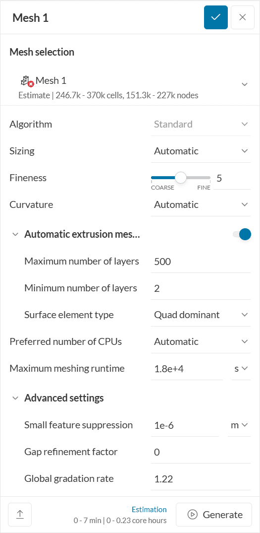 default meshing setup
