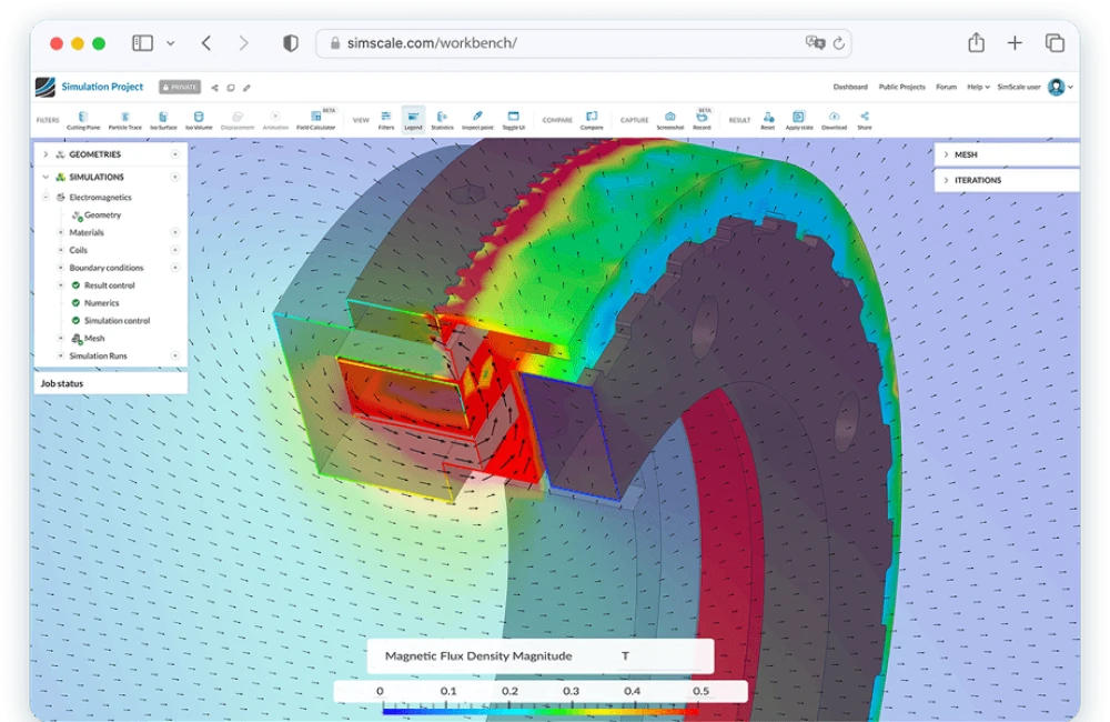 Electromagnetic Simulation software in the cloud - screenshot of simscale
