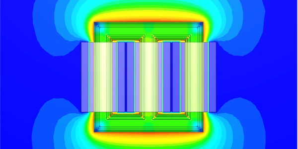 Magnetic flux density and temperature simulation of a transformer