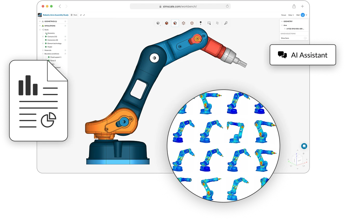 RFQ Automation Represenation with a CAD model, multiple test runs and a report icon