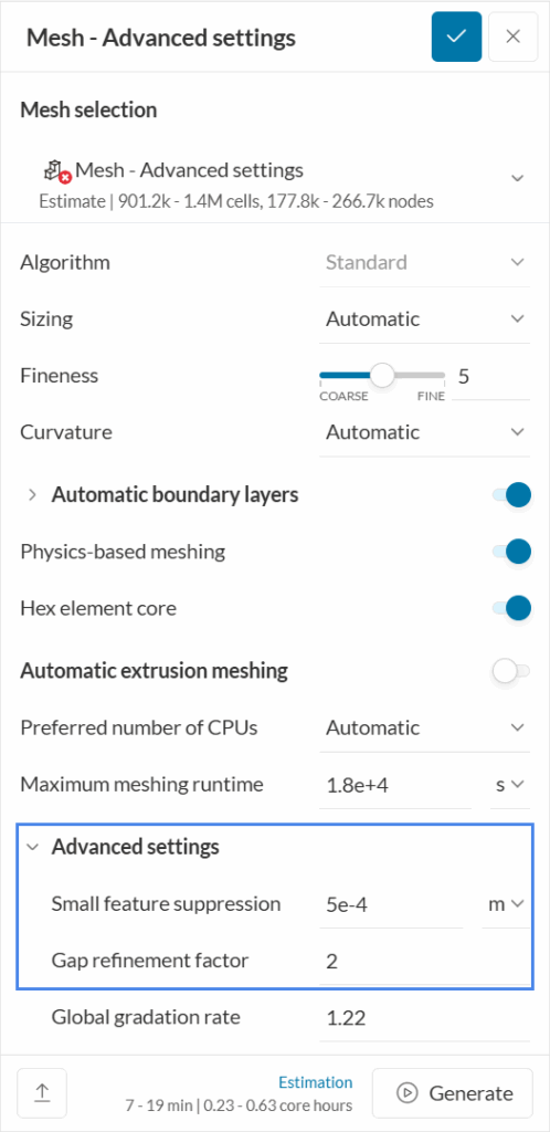 advanced settings standard mesh