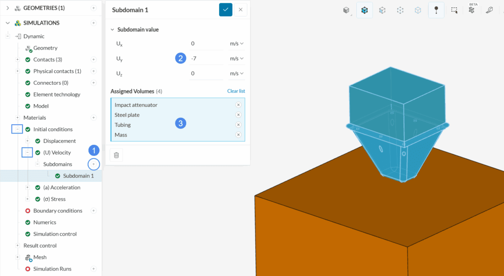 velocity initialization dynamic impact analysis