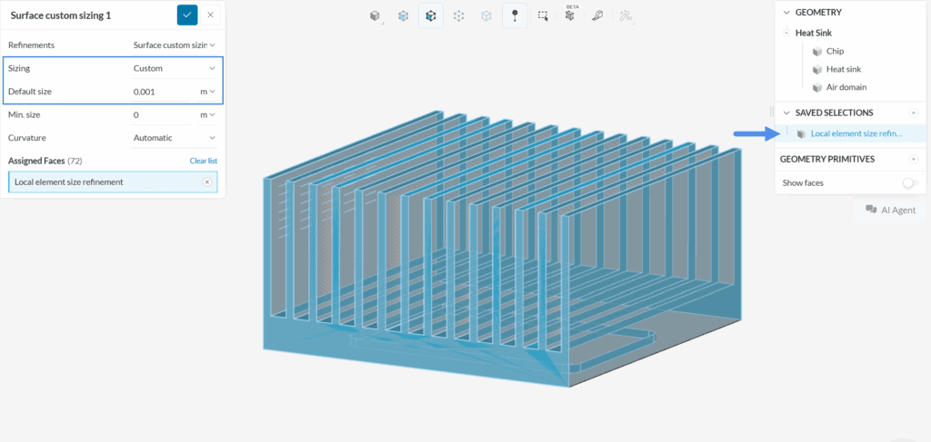 custom sizing refinement surface