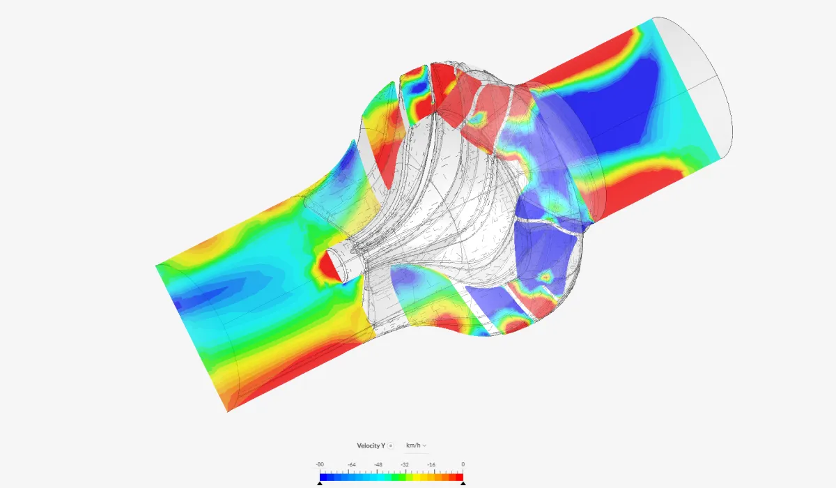 Cross-section of the improved design displaying axial velocity (propulsion in -y direction)