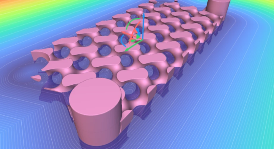 Hot flow domain of a Gyroid heat exchanger modeled in nTop using implicit modelling