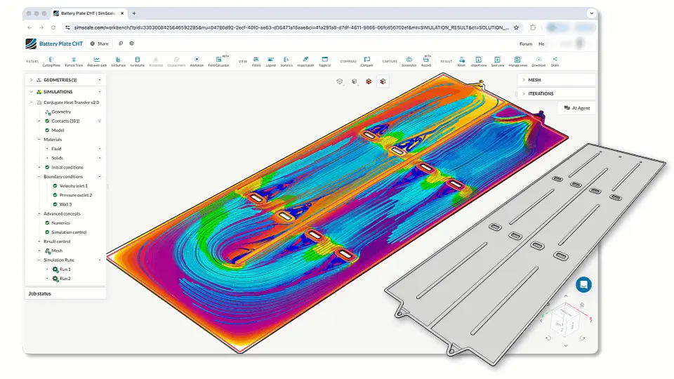 Design of Experiments (DOE) of the channel shape and baffles a cold plate to optimize the heat transfer efficiency while keeping pressure drop within pump limits