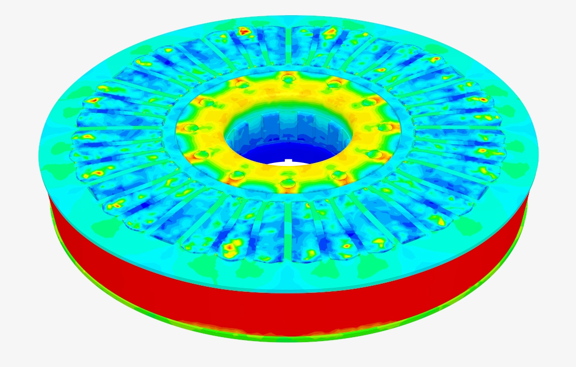 Stress distribution and rotor distortion at high speed (plot shows Von Mises Stress)