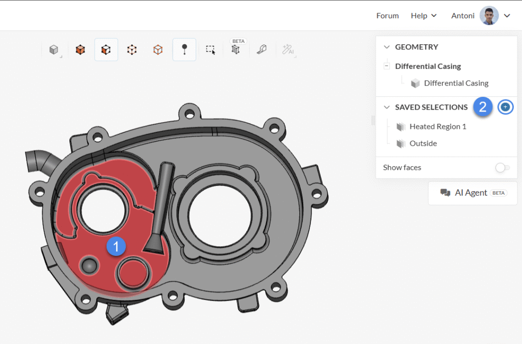 creating saved selections differential casing thermal simulation