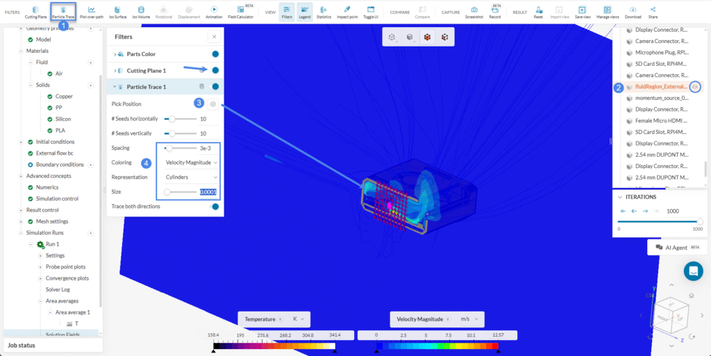 Particle trace for electronics cooling